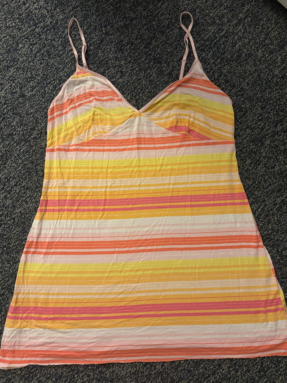 Victoria Secret Striped Yellow Pink Orange Sleeveless Cami Nightgown Women’s M
